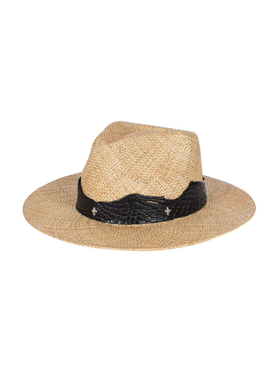 Соломенная шляпа с отделкой из черной кожи крокодила, 1