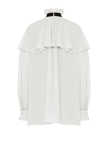 Молочная блуза из шифона с рюшами и лентой, 2