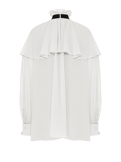 Молочная блуза из шифона с рюшами и лентой, 2