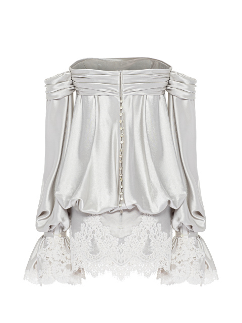 Серое платье-мини из шелка с кружевом, 2