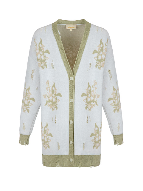 Удлиненный белый кардиган с ландышами, 1