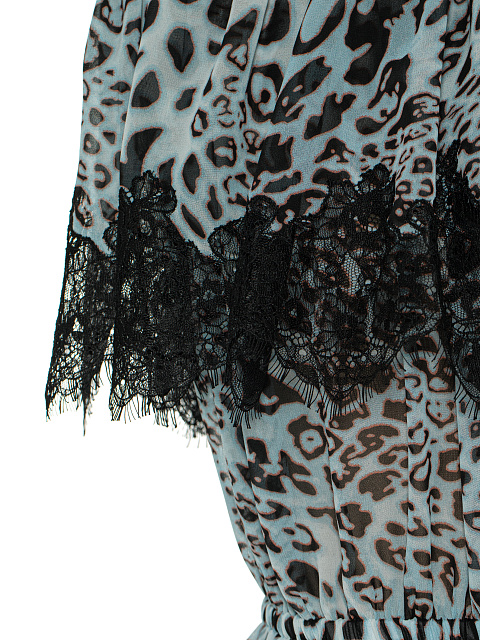 Голубое платье-мини из шифона с леопардовым принтом, 3
