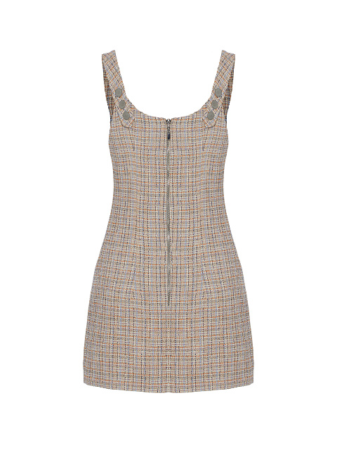 Бежевое твидовое платье-мини в клетку, 2 Бежевое твидовое платье-мини в клетку, 2