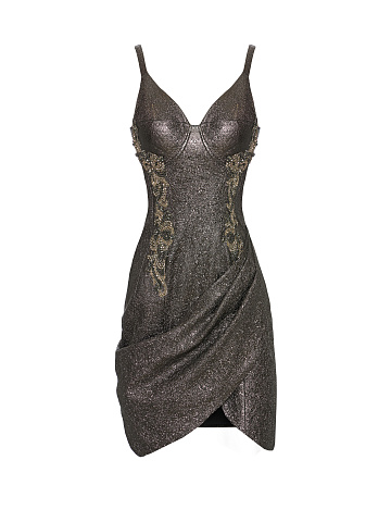 Кожаное платье с металлическим напылением и вышивкой, 1