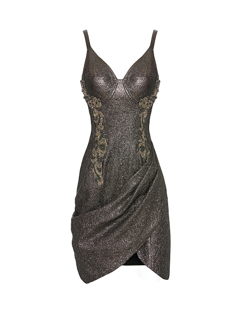 Кожаное платье с металлическим напылением и вышивкой, 1