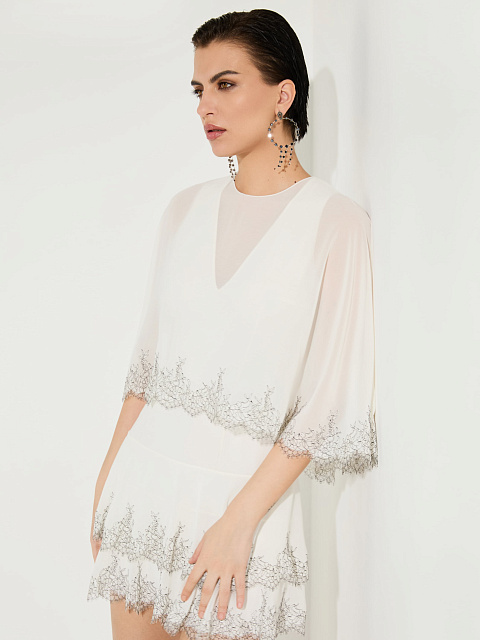 Платье-мини из шифона с кружевом, 2