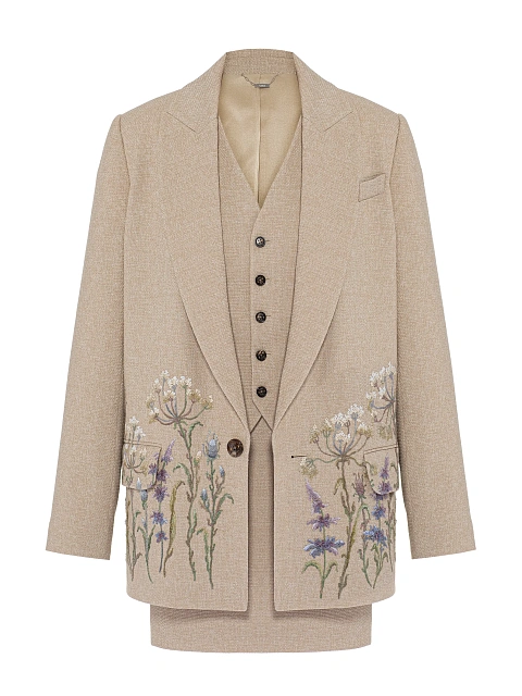 Бежевый костюм-тройка с цветочной вышивкой, 7