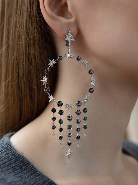 Хупсы из белого золота с бриллиантами и шпинелью, 2 Хупсы из белого золота с бриллиантами и шпинелью, 2