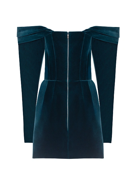 Бирюзовое платье-мини из бархата, 2