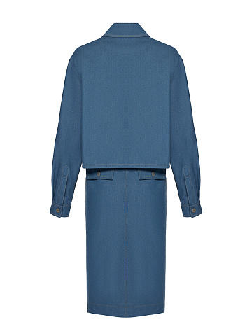 Синий костюм с юбкой-миди из денима, 2