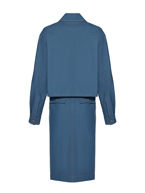 Синий костюм с юбкой-миди из денима, 2 Синий костюм с юбкой-миди из денима, 2