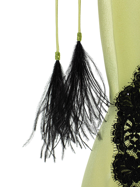 Салатовое платье-мини из шелка с черным кружевом, 3 Салатовое платье-мини из шелка с черным кружевом, 3