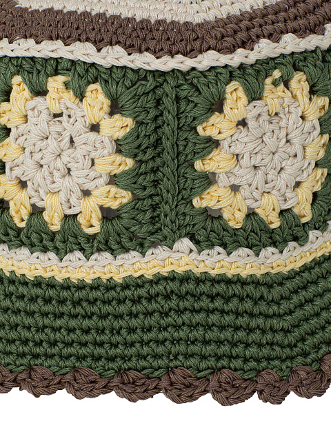 Зеленая вязаная панама в технике кроше, 3