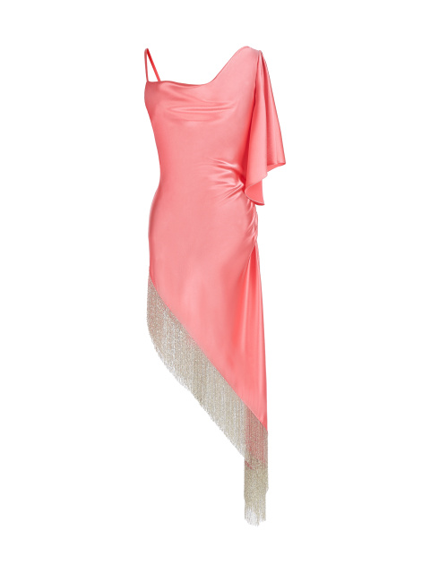 Розовое асимметричное платье с бахромой из бисера, 1