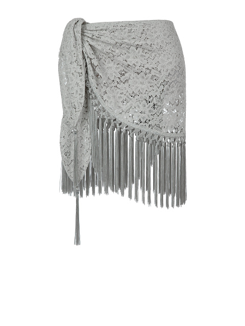 Серая юбка-мини из кружева с бахромой, 1 Серая юбка-мини из кружева с бахромой, 1