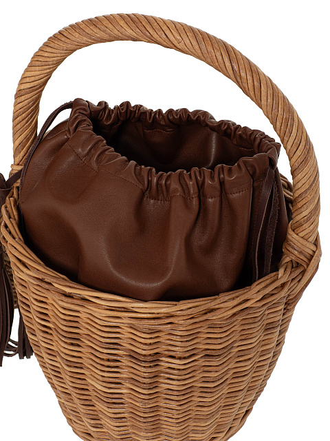 Коричневая сумка-корзина с мешочком из кожи, 4