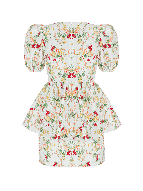 Белый льняной комплект с цветочным принтом, 2