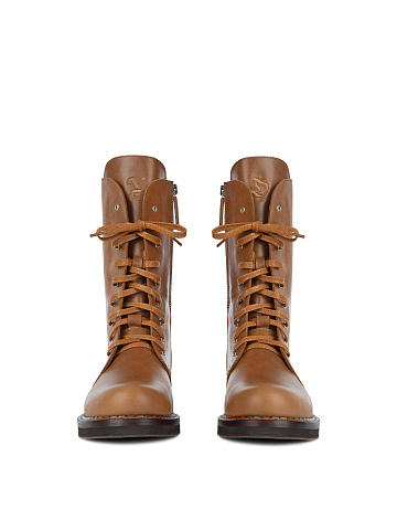 Коричневые высокие кожаные ботинки с вышивкой, 2