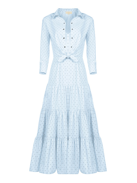 Голубой хлопковый костюм из платья и рубашки, 1 Голубой хлопковый костюм из платья и рубашки, 1