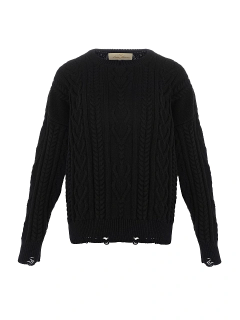 Черный хлопковый свитер с косами, 1