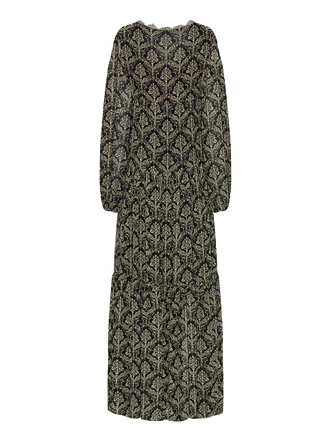 Черное шифоновое платье-миди с узором, 2