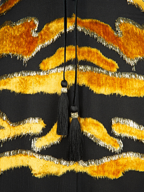 Черно-желтое платье-макси из шифона и бархата, 4