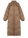 Пуховик макси бежевого цвета с капюшоном YANA