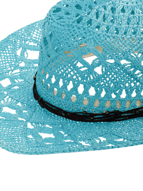 Бирюзовая шляпа из соломы с замшевым шнуром и бусинами, 4