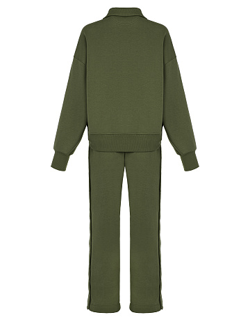 Зеленый костюм с вышивкой и кнопками на лампасах, 2