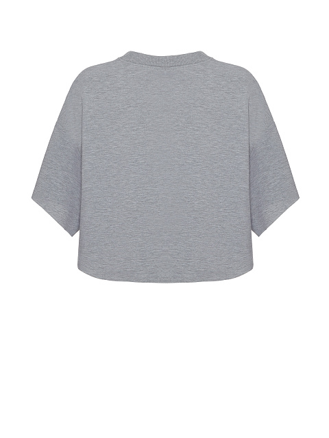 Серая укороченная футболка с вышивкой, 2