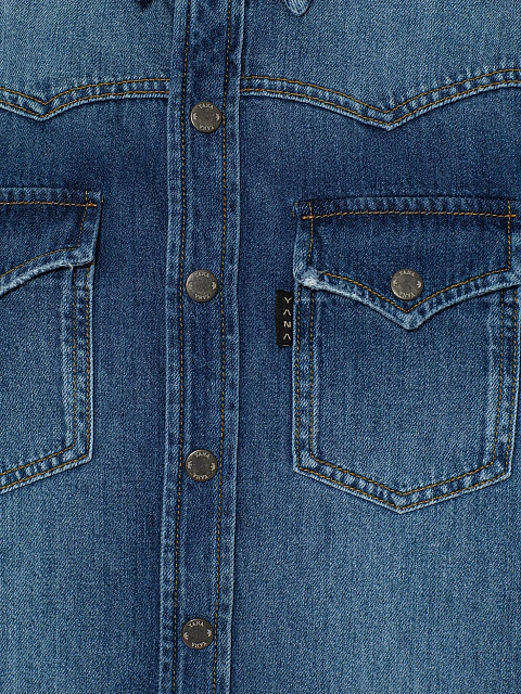 Синяя рубашка из денима с потертостями, 4 Синяя рубашка из денима с потертостями, 4