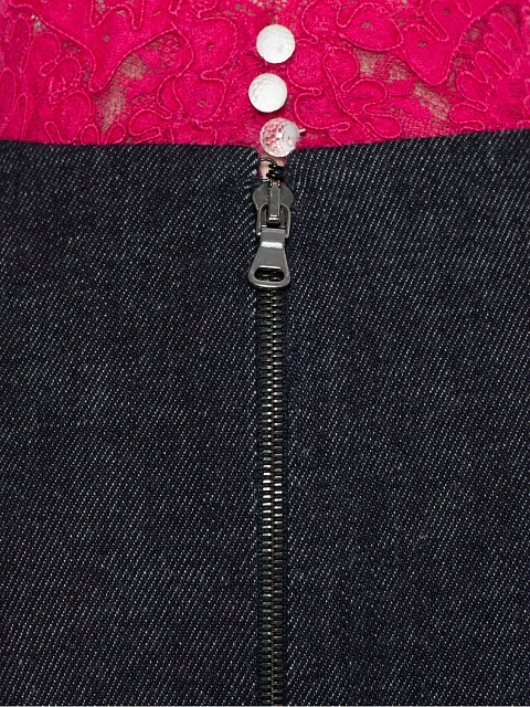 Черное платье-миди из денима с розовым кружевом, 5