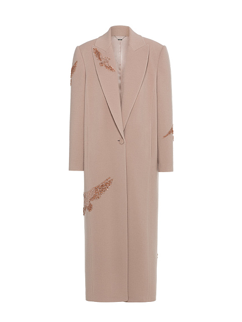 Розовое пальто с вышивкой бисером и пайетками, 1