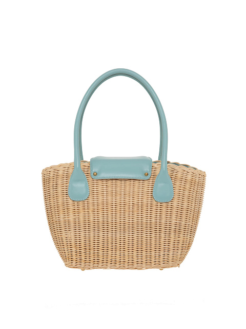 Соломенная сумка-тоут с отделкой из кожи мятного цвета, 3 Соломенная сумка-тоут с отделкой из кожи мятного цвета, 3