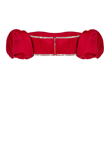 Красный атласный топ с рукавами-фонариками и стразами, 2