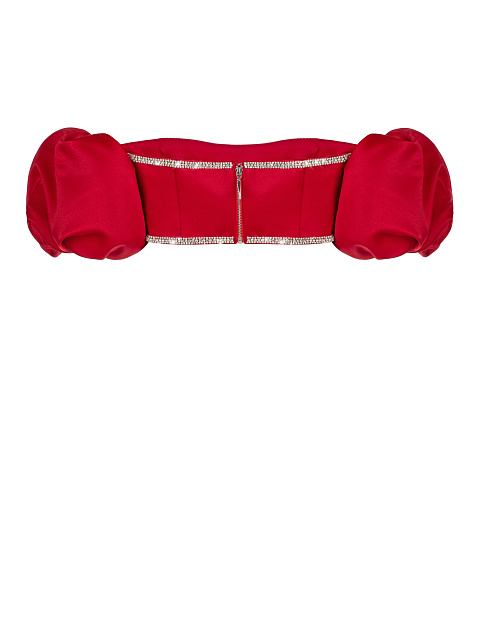 Красный атласный топ с рукавами-фонариками и стразами, 2