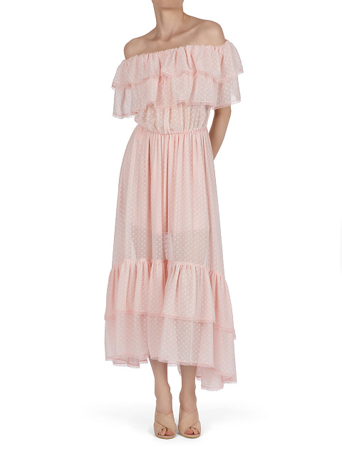 Розовое шифоновое платье-миди в горошек, 6 Розовое шифоновое платье-миди в горошек, 6