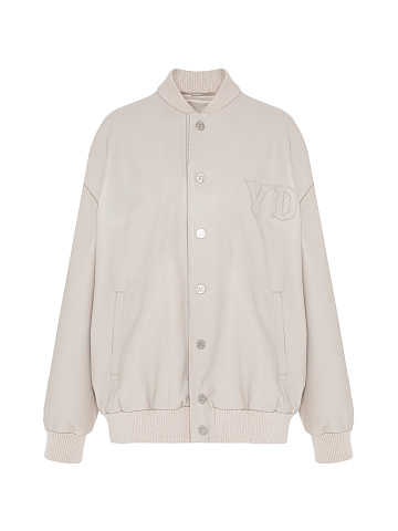 Светло-бежевый объемный бомбер из кожи, 1