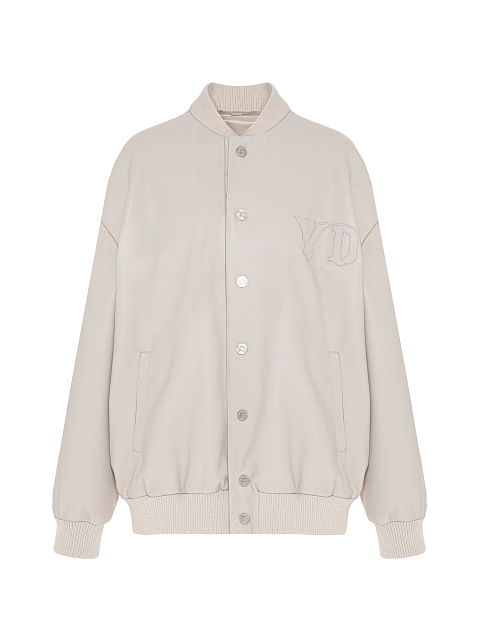 Светло-бежевый объемный бомбер из кожи, 1