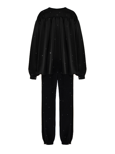 Черный костюм из шелка с вышивкой и стразами, 2