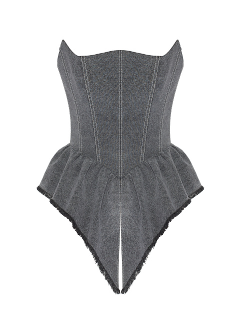 Темно-серый корсет из денима с баской и фигурным вырезом, 1