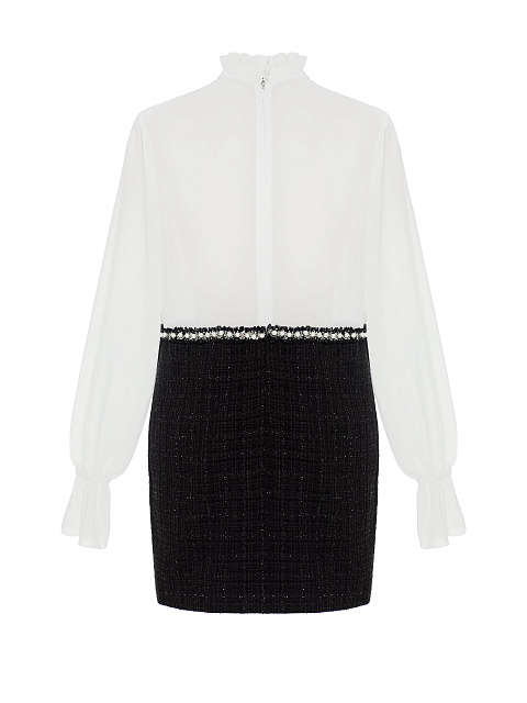 Бело-черное платье-мини из шифона и твида, 2 Бело-черное платье-мини из шифона и твида, 2