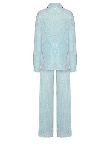 Голубой костюм из рубашки и брюк в пайетках, 2