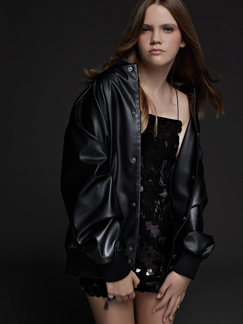 Черный бомбер Bad Girls Club из эко-кожи, 6 Черный бомбер Bad Girls Club из эко-кожи, 6