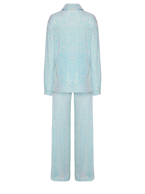 Голубой костюм из рубашки и брюк в пайетках, 2