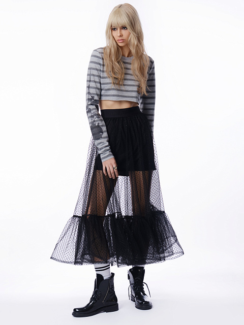 Укороченный серый лонгслив в полоску, 6