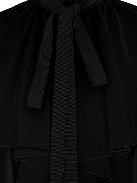 Черная блуза из шифона с рюшами и лентой, 6