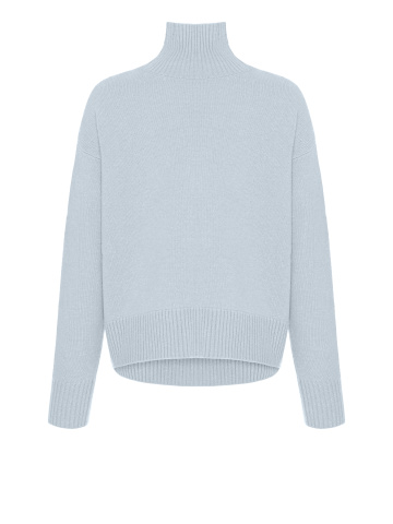 Голубой кашемировый свитер с люрексом и высоким горлом, 1