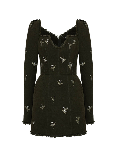 Платье цвета хаки из денима с вышивкой, 1