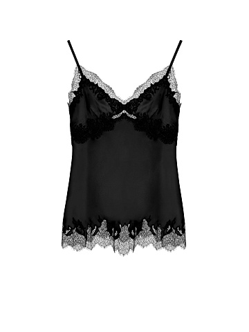 Черный шелковый топ с кружевом, 1